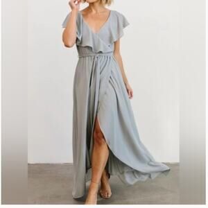 NWT Baltic Born Katya Ruffle Maxi Dress In Light Dusty Blue Small